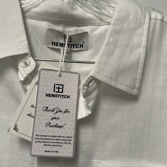 Hemstitch Men's Short Sleeve Cotton Button Down Shirt Collared Summer Size XXL - Picture 7 of 11